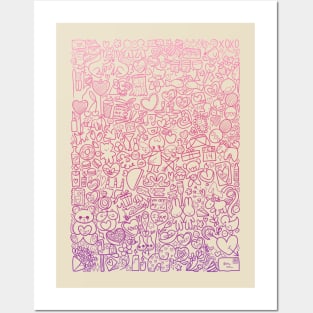 Valentine's Doodle Shirt (gradient) Posters and Art